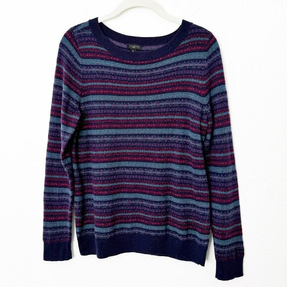 [Talbots] Purple Wool Blend Striped Nordic Fair Isle Sweater Sz Medium Petite MP - Picture 1 of 10
